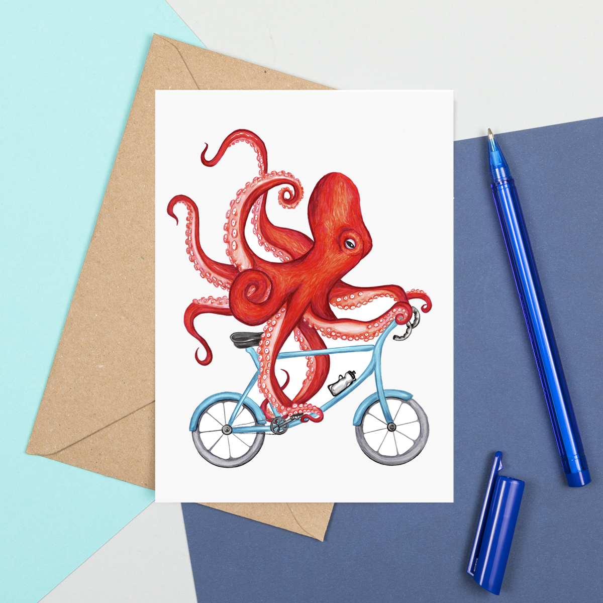 Octopus on a Bicycle Card