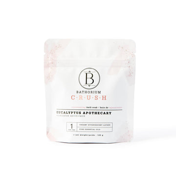 Eucalyptus Apothecary Crush Bath Soak - Eucalyptus Apothecary Crush Bath Soak in resealable pouch, handmade Canadian spa gift.
