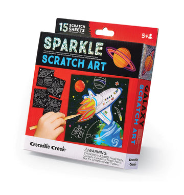Sparkle Scratch Art: Space Explorer - Sparkle Scratch Art space explorer kit with 15 handmade scratch sheets, unique Canadian gift for kids ages 5+.