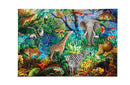 Jungle filled with animals including an elephant, tiger, lions, zebras, lemurs, a toucan and a snake