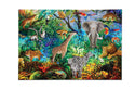 Jungle filled with animals including an elephant, tiger, lions, zebras, lemurs, a toucan and a snake
