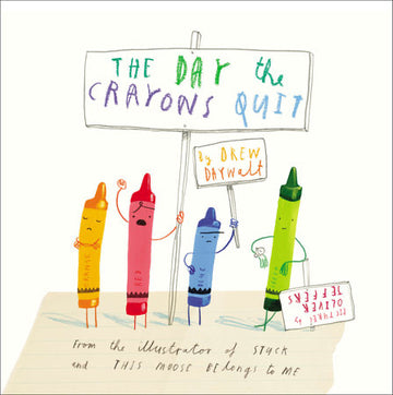 The Day the Crayons Quit (Book) - The Day the Crayons Quit book cover with colorful crayons holding protest signs, unique handmade Canadian gift.