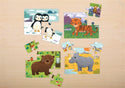 4 semi-complete puzzles of 2 penguins, a tiger, a bear and a rhino