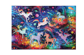 100 PC Holographic Puzzle: Unicorn Galaxy - 100-piece holographic unicorn galaxy puzzle with vibrant colors, unique handmade Canadian gift.