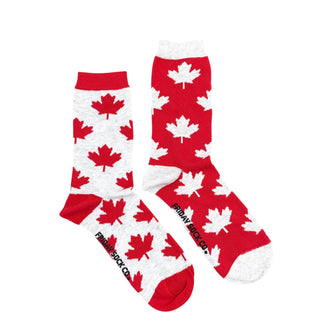 Women’s Grey and Red Mismatched Canadian Maple Leaf Socks/ Size 5-10