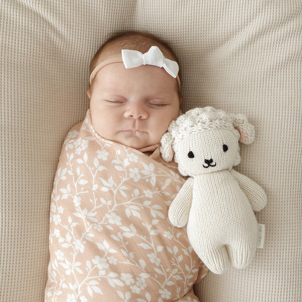 Baby lamb stuffy beside a baby