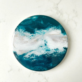  Lynn & Liana Ceramic Resin Art Coasters - Emerald Jewel