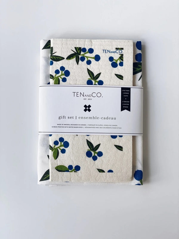 Gift set (Ten and Co.) Tea Towel and Blueberry Sponge Cloth
