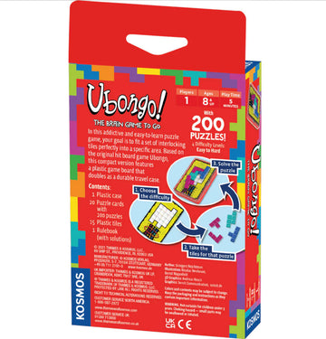 Ubongo: The Brain Game To Go - The Brain Game To Go puzzle box with colorful geometric shapes, unique Canadian handmade gift for kids ages 6 to 8.