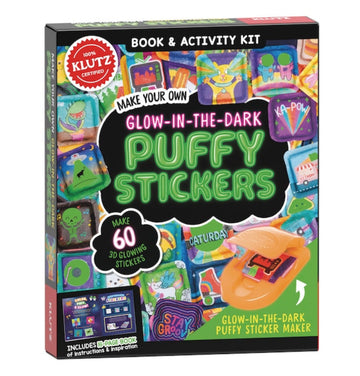 Make Your Own Glow In The Dark Puffy Stickers - Glow-in-the-dark puffy stickers kit with colorful designs and handheld sticker maker, unique Canadian gift.