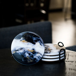  Lynn & Liana Ceramic Resin Art Coasters - Onyx