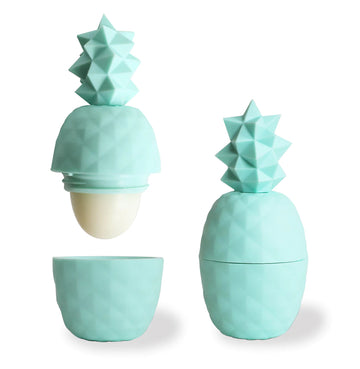 Teal Pineapple Lip Balm- Scent: Keylime - Teal pineapple-shaped lip balm with faceted design, unique handmade Canadian gift, keylime scent.