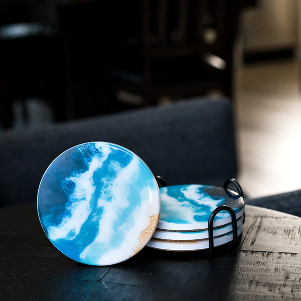  Lynn & Liana Ceramic Resin Art Coasters - Ocean Vibes