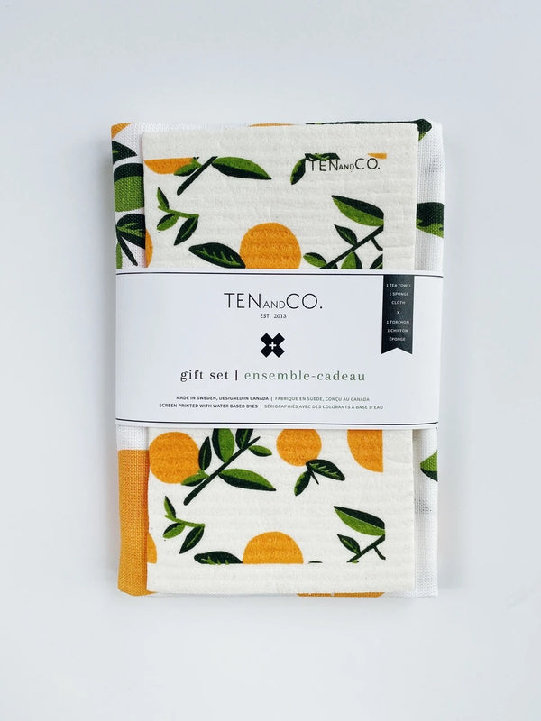 Gift set (Ten and Co.) Tea Towel and Orange Sponge Cloth