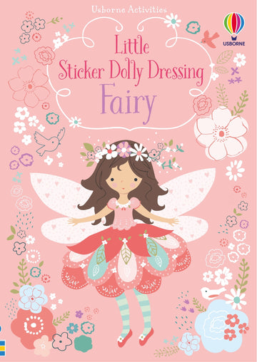 Little Sticker Dolly Dressing Fairy - Children's fairy-themed sticker book cover with whimsical flowers, pink background, and doll figure, unique Canadian gift.