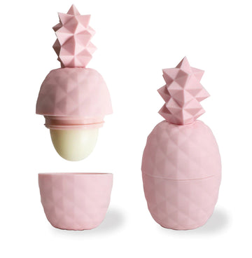 Pink Pineapple Lip Balm- Scent: Strawberry Mango - Handmade Canadian pink pineapple lip balm with textured design, unique gift in two-piece container.