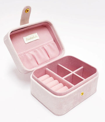 Dreamy Rainbow Jewellery Box - Pink velvet jewellery box with divided compartments and ring rolls, unique handmade Canadian gift.