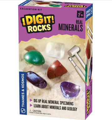 I Dig It! Rocks - Real Minerals Excavation Kit - I Dig It! Rocks excavation kit with colorful real mineral specimens, hammer, chisel, unique handmade Canadian gift.