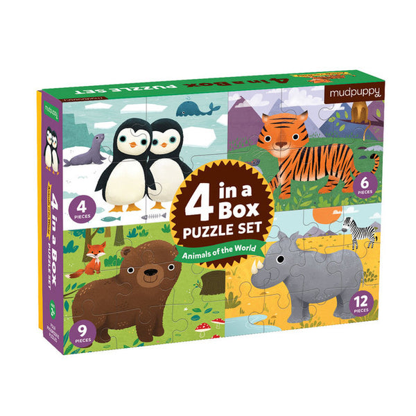 Mudpuppy Animals of the World 4-in-a-Box Puzzle Set 