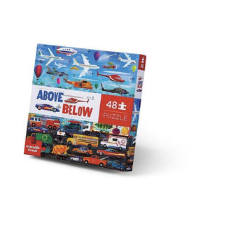 48 PC Above & Below Puzzle: Things That Go - 48-piece handmade Canadian puzzle showing vehicles above and below ground, unique gift.