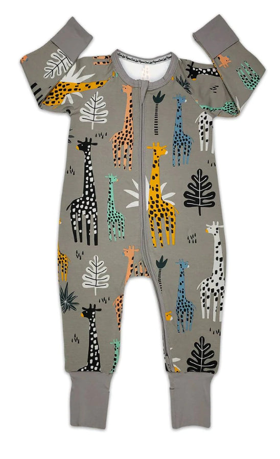 Giraffes, Gray Baby Pajamas