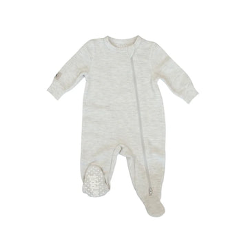 Mini Waffle Collection - Footed Sleeper - Light grey mini waffle footed sleeper for babies, handmade Canadian gift with zipper closure.