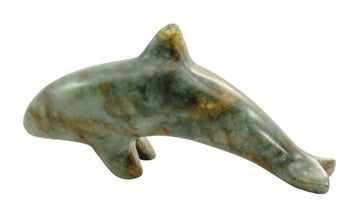 Orca Soapstone Carving Kit - Handmade green and brown soapstone orca carving, unique Canadian DIY gift kit.