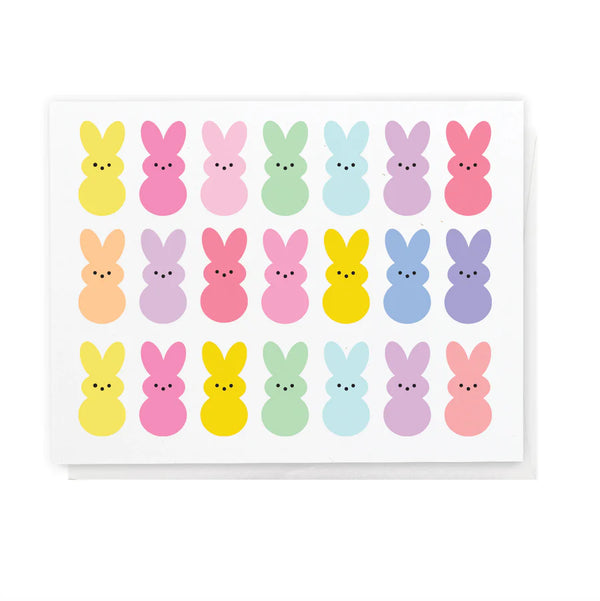 White card filled with a bunch of peeps